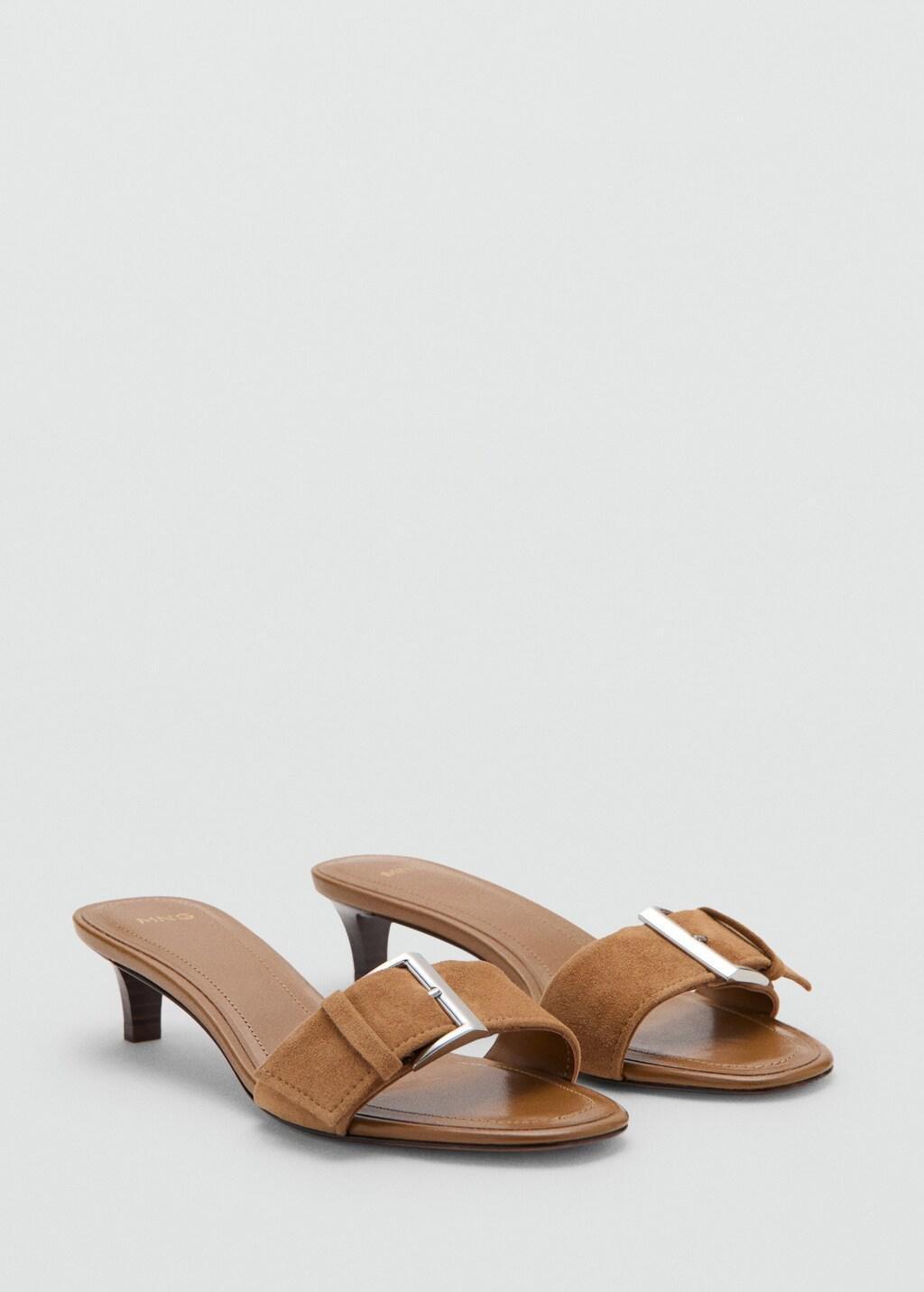 Brown Leather Heeled Sandal With Buckle, Light Pastel Brown, medium