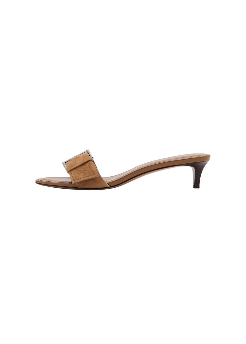 Brown Leather Heeled Sandal With Buckle, Light Pastel Brown, large image number 3