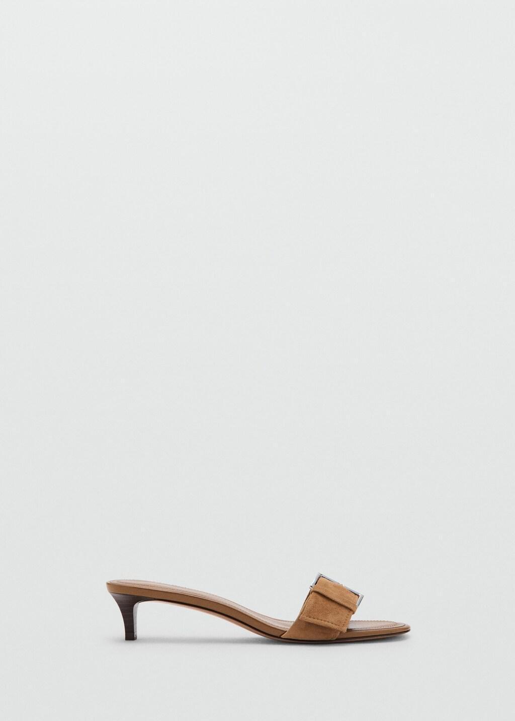 Brown Leather Heeled Sandal With Buckle, Light Pastel Brown, large image number 4