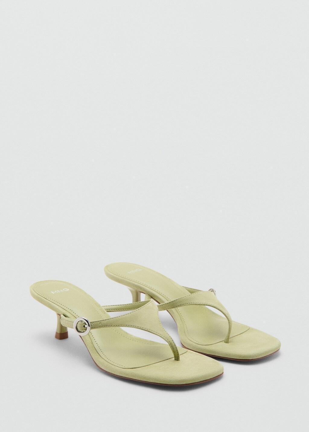 Green Kitten-Heel Leather Sandal, Green, large image number 1