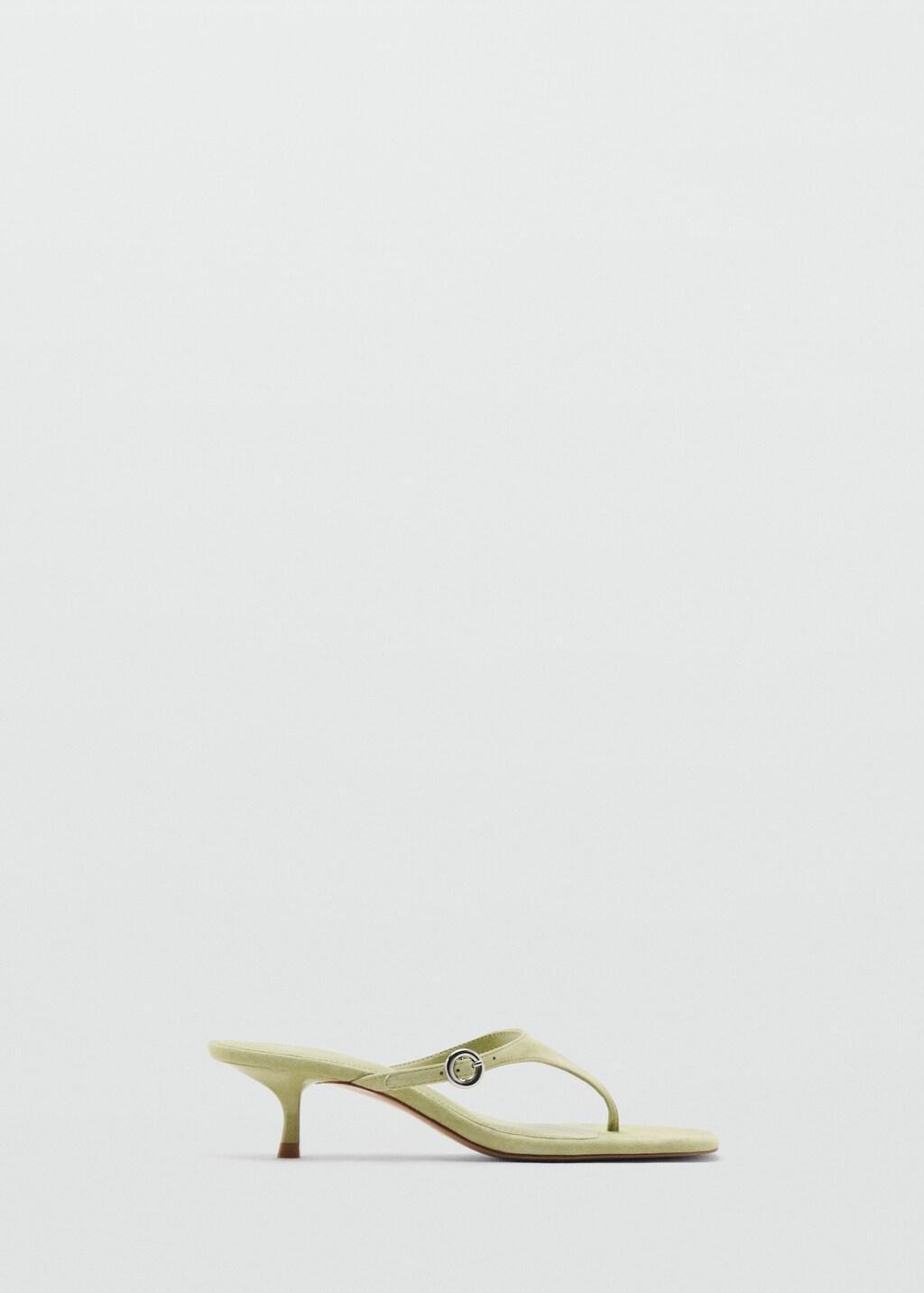 Green Kitten-Heel Leather Sandal, Green, large image number 4