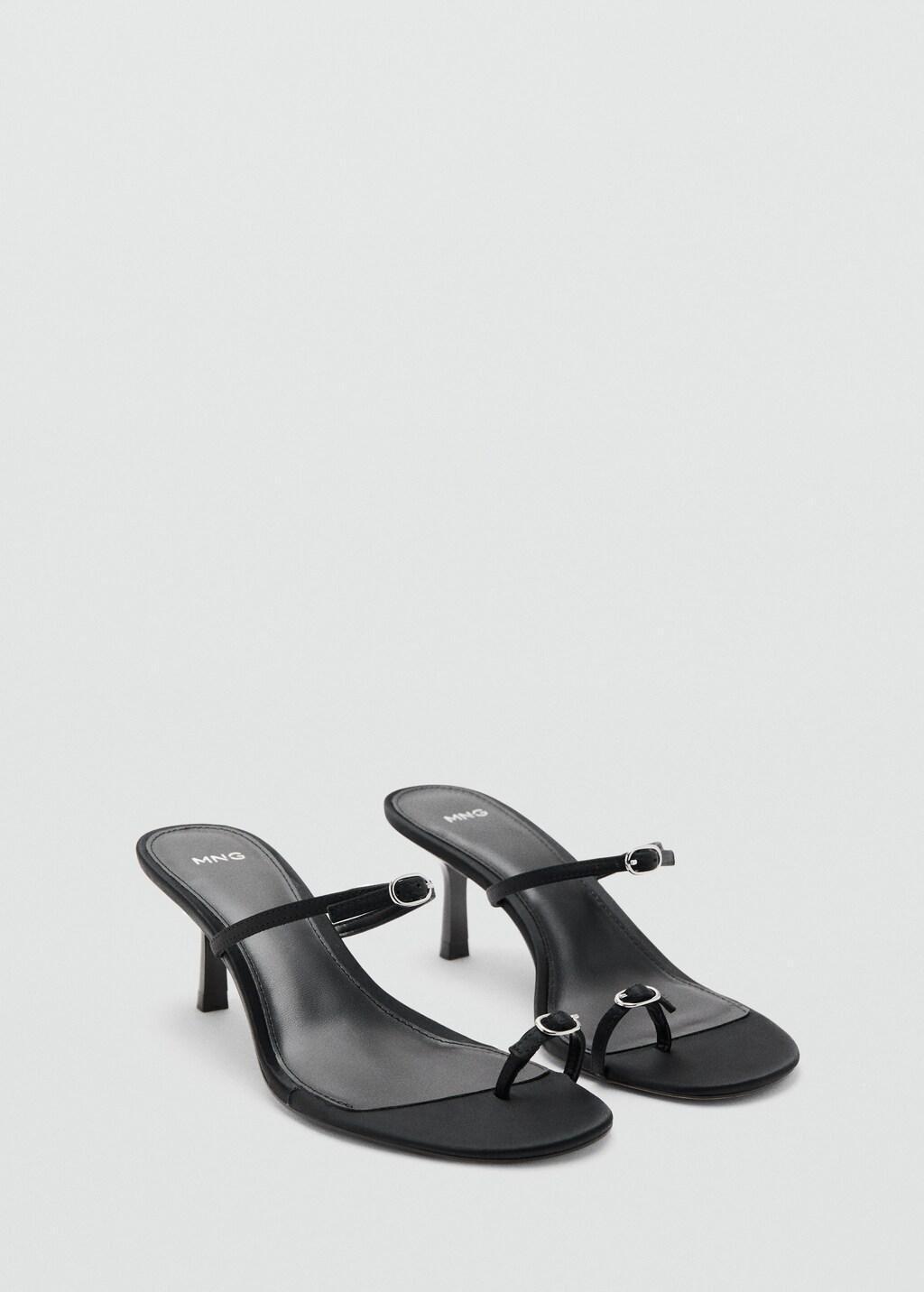 Black Satin Strap Heeled Sandal, 0201_99, large image number 0