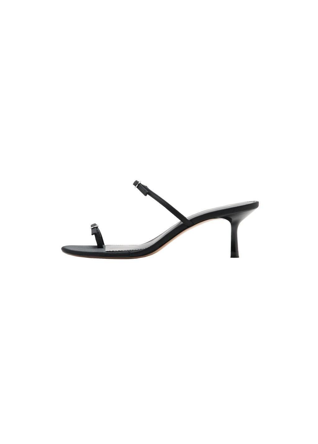 Black Satin Strap Heeled Sandal, 0201_99, large image number 2