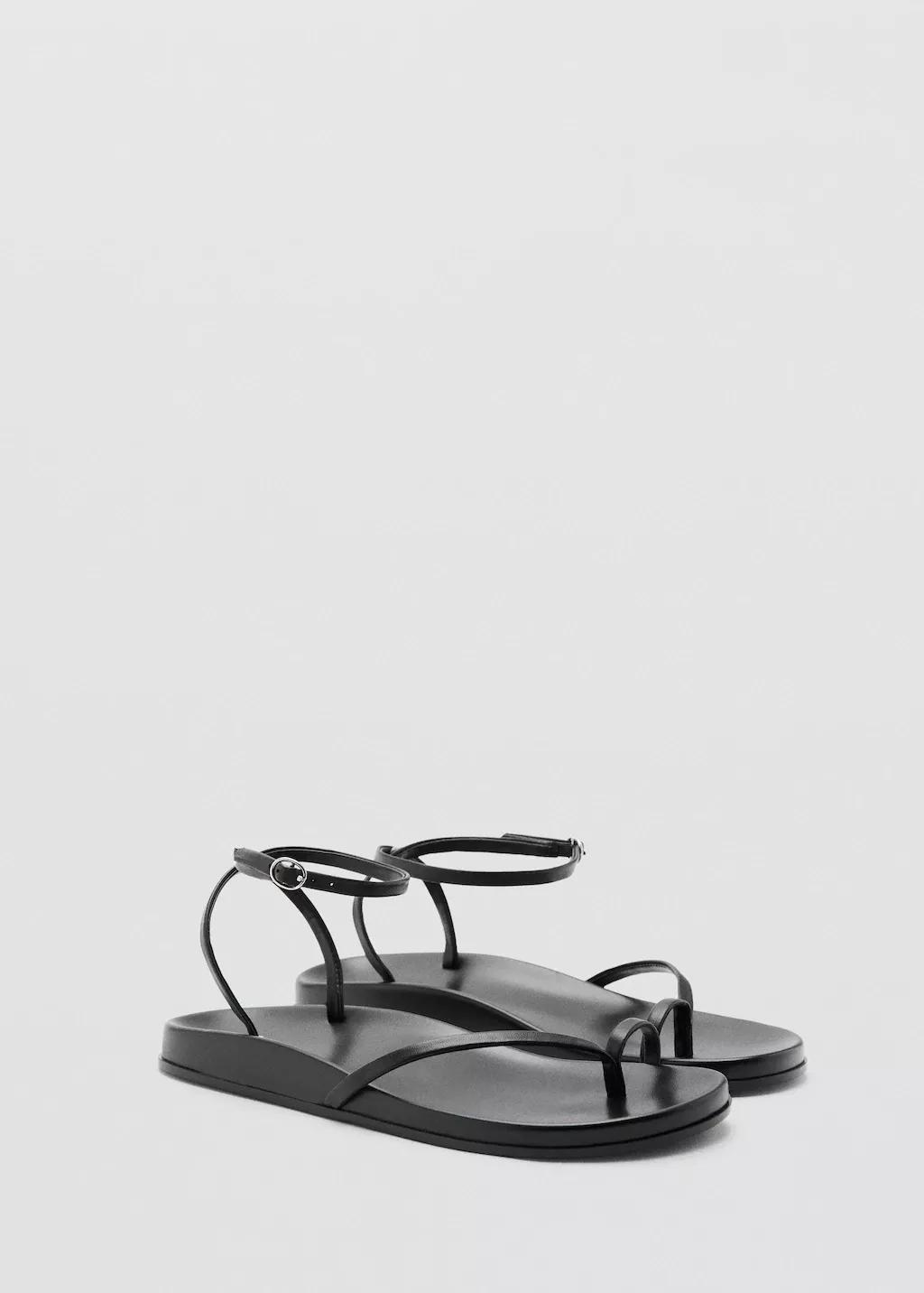 Black Leather Straps Sandals, Black, large image number 0