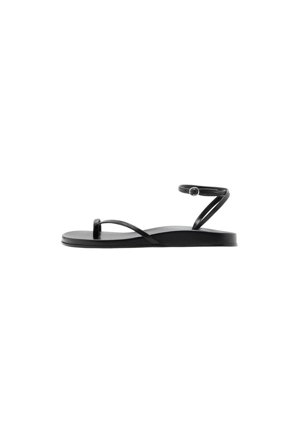 Black Leather Straps Sandals, Black, large image number 2