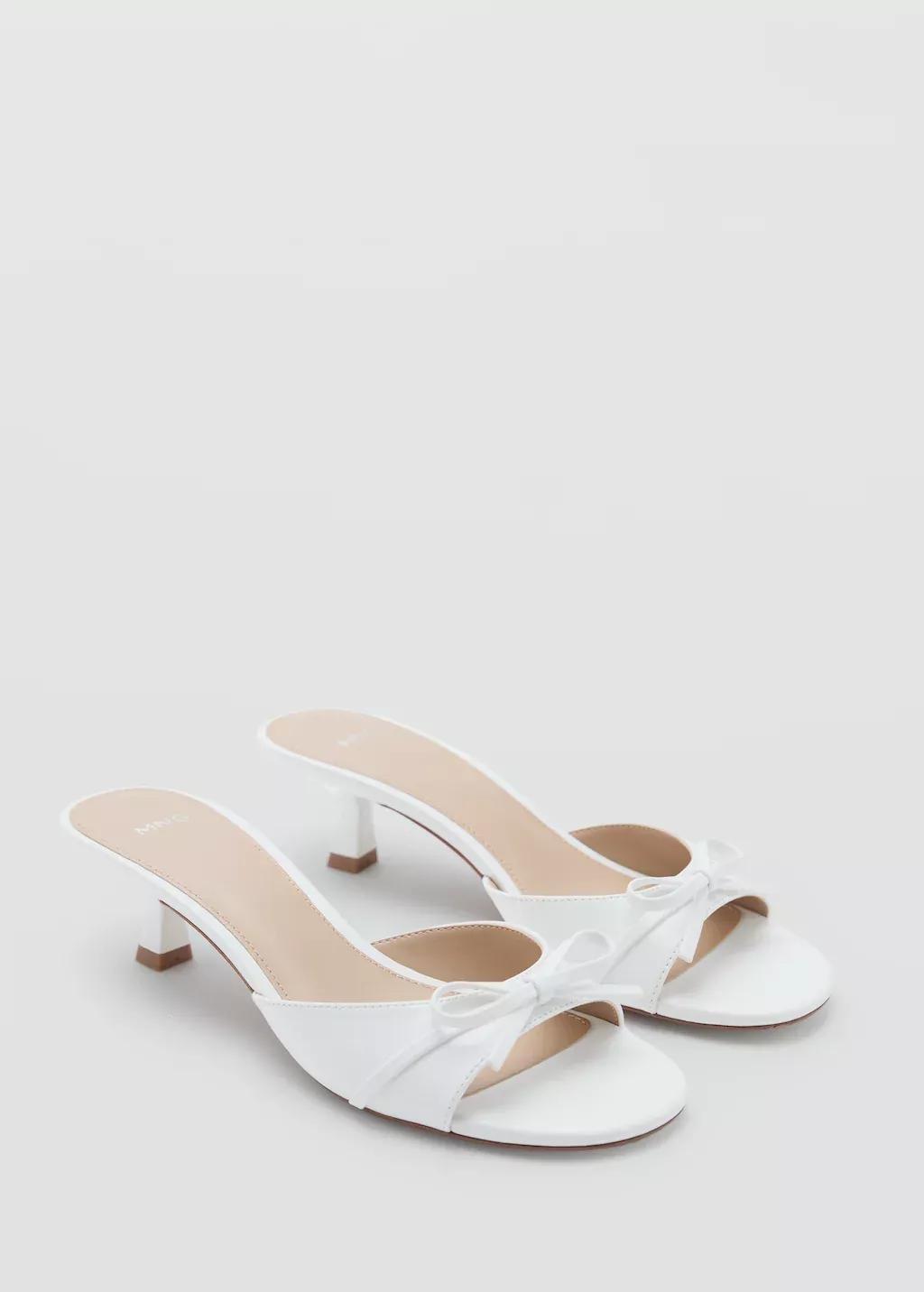 White Bow Heel Sandals, White, large image number 0