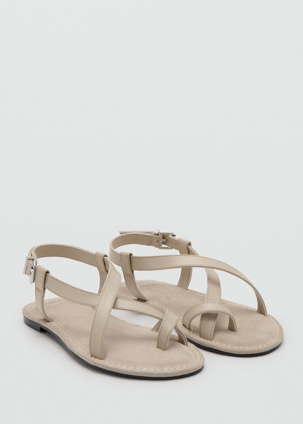 Brown Cross-Strap Leather Sandals, Light Pastel Brown, large image number 0