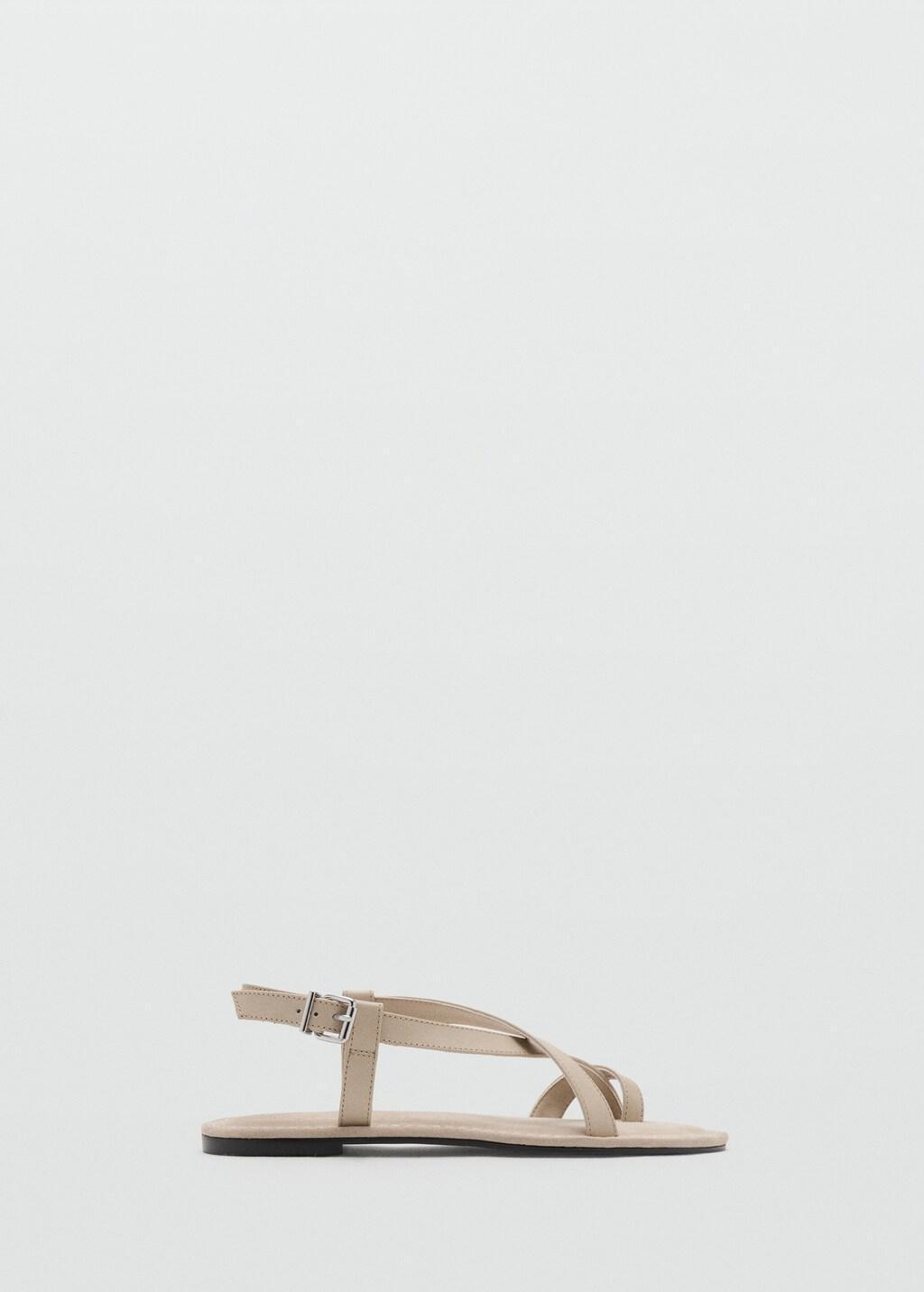 Brown Cross-Strap Leather Sandals, Light Pastel Brown, large image number 3