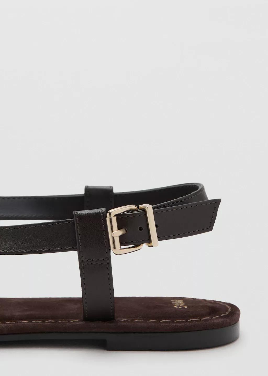 Brown Cross-Strap Leather Sandals, Dark Brown, large image number 2