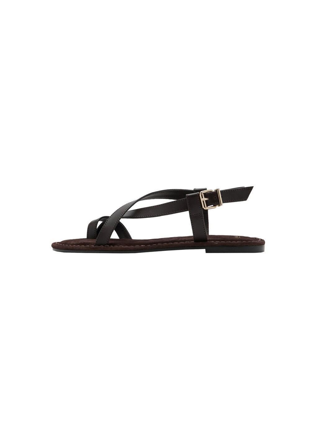 Brown Cross-Strap Leather Sandals, Dark Brown, large image number 3