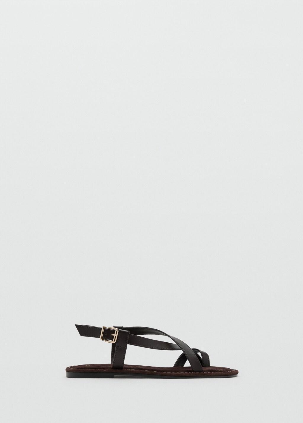 Brown Cross-Strap Leather Sandals, Dark Brown, large image number 4