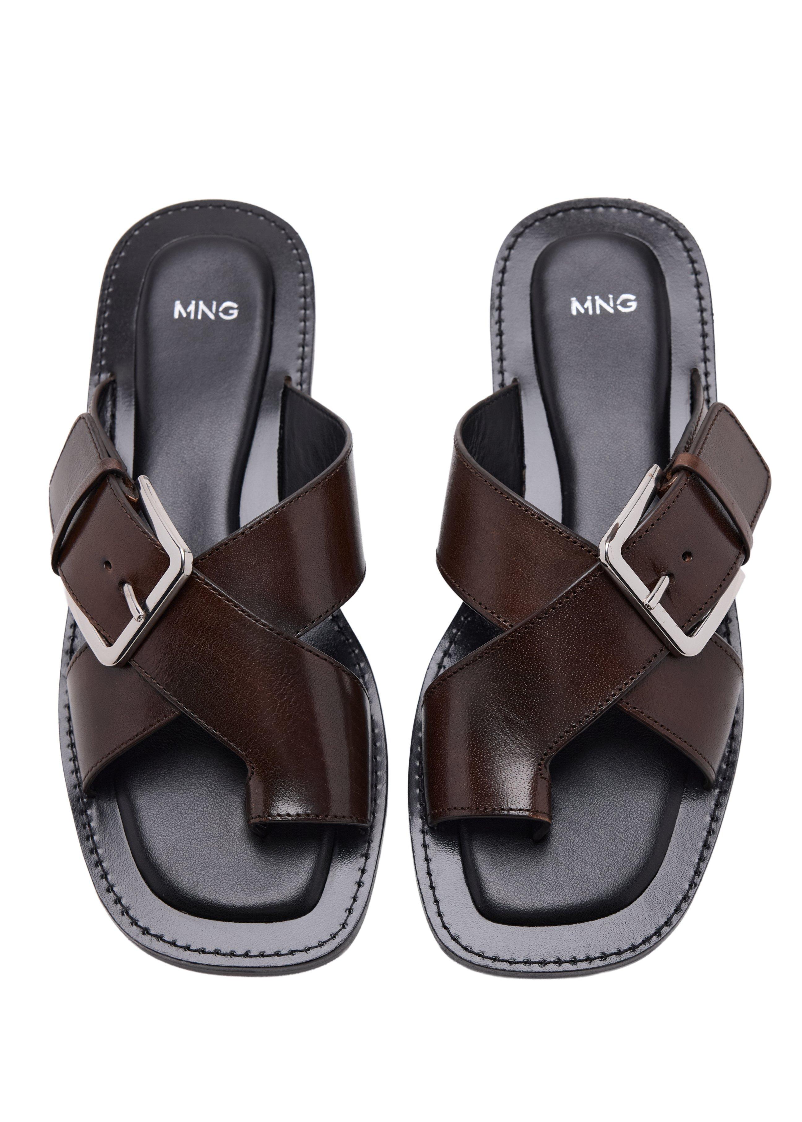 Red Cross-Strap Leather Sandals, Dark Red, large image number 0