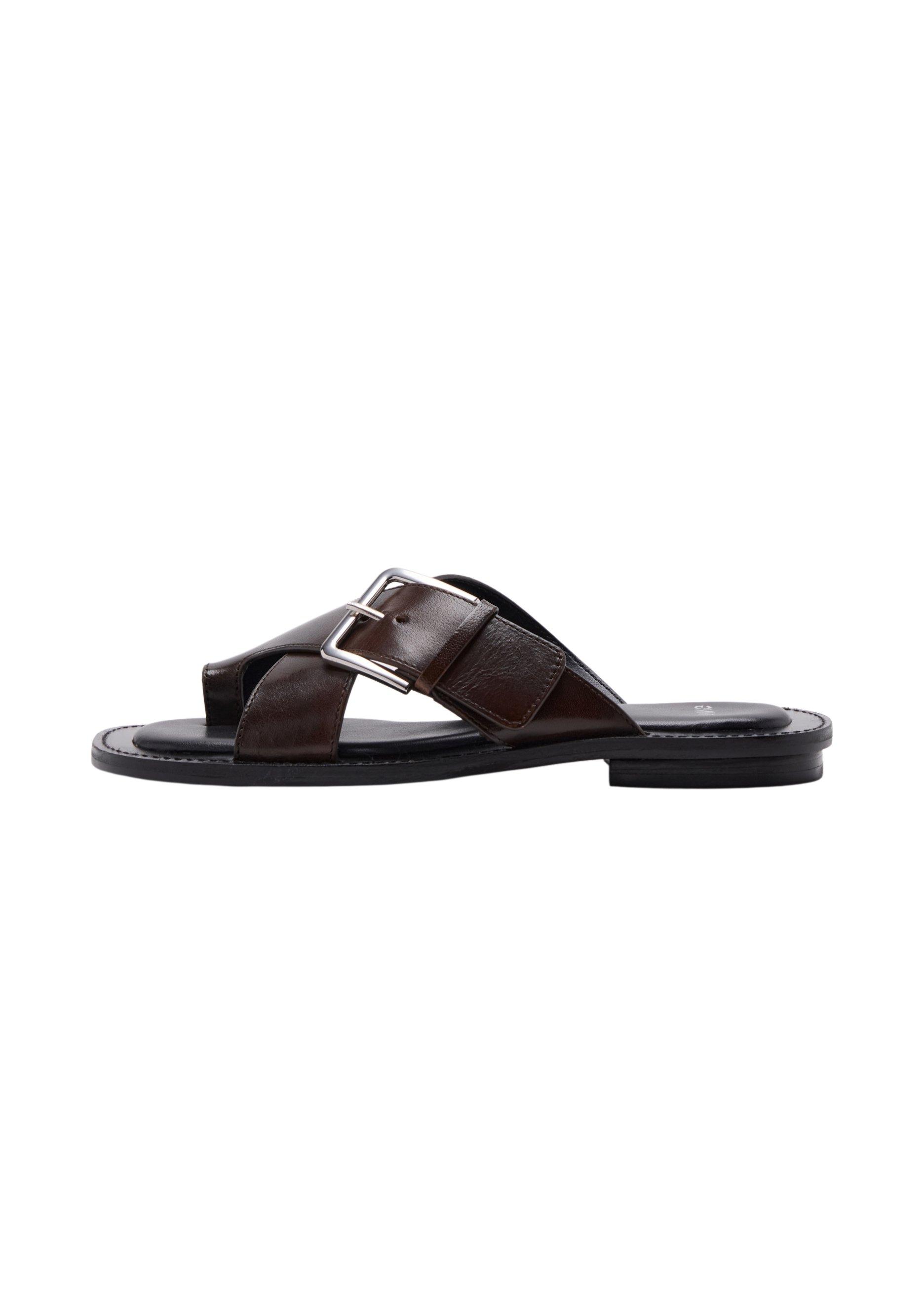 Red Cross-Strap Leather Sandals, Dark Red, large image number 4