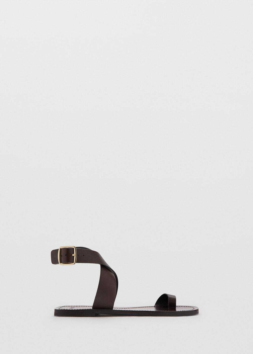 Brown Flat Leather Sandal, Dark Brown, large image number 4