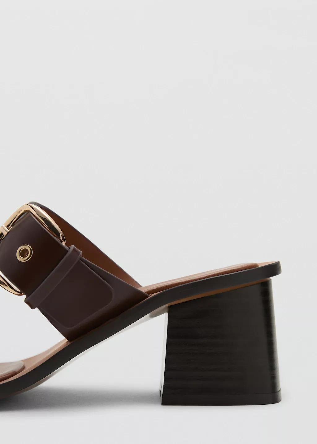 Brown Leather Heeled Sandals With Buckles, Brown, large image number 1