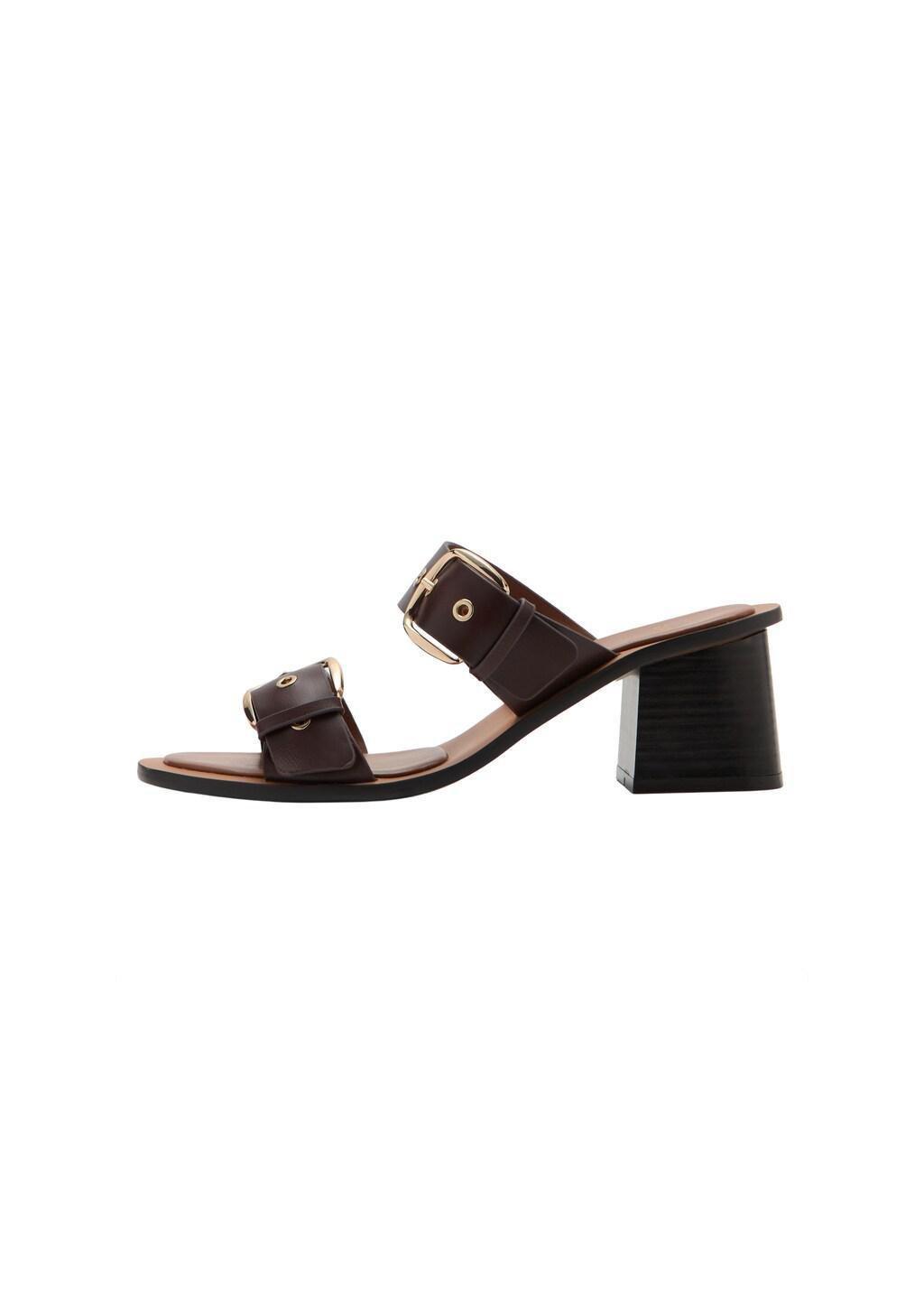 Brown Leather Heeled Sandals With Buckles, Brown, large image number 2