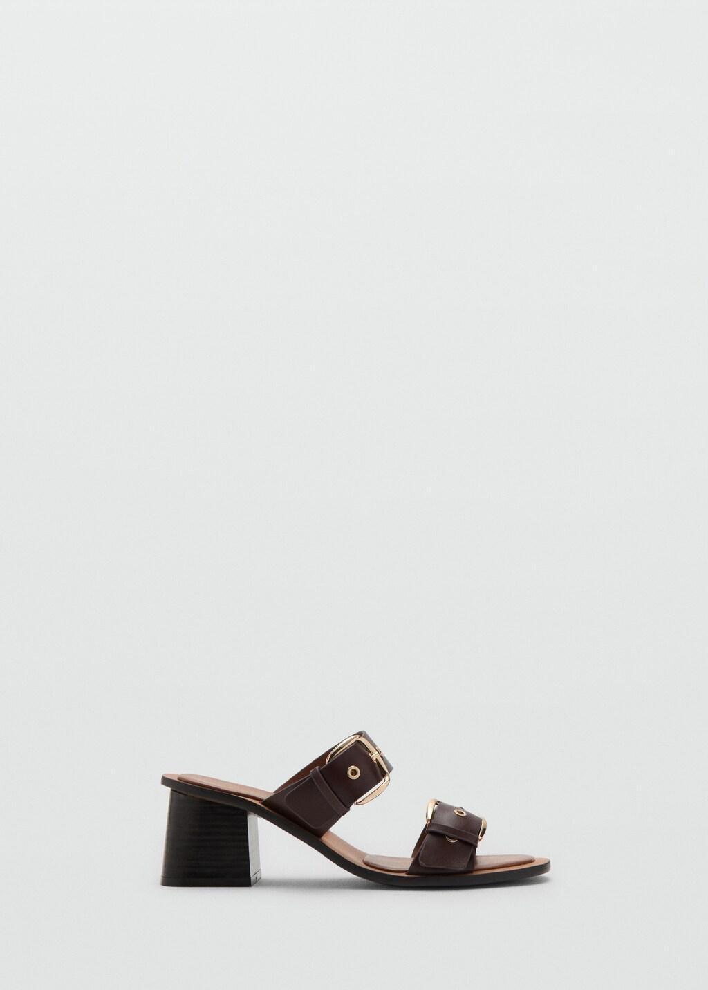 Brown Leather Heeled Sandals With Buckles, Brown, large image number 3