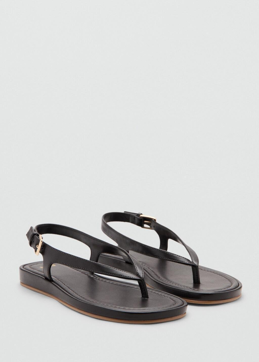 Brown Buckle Strap Sandals, Dark Brown, large image number 1