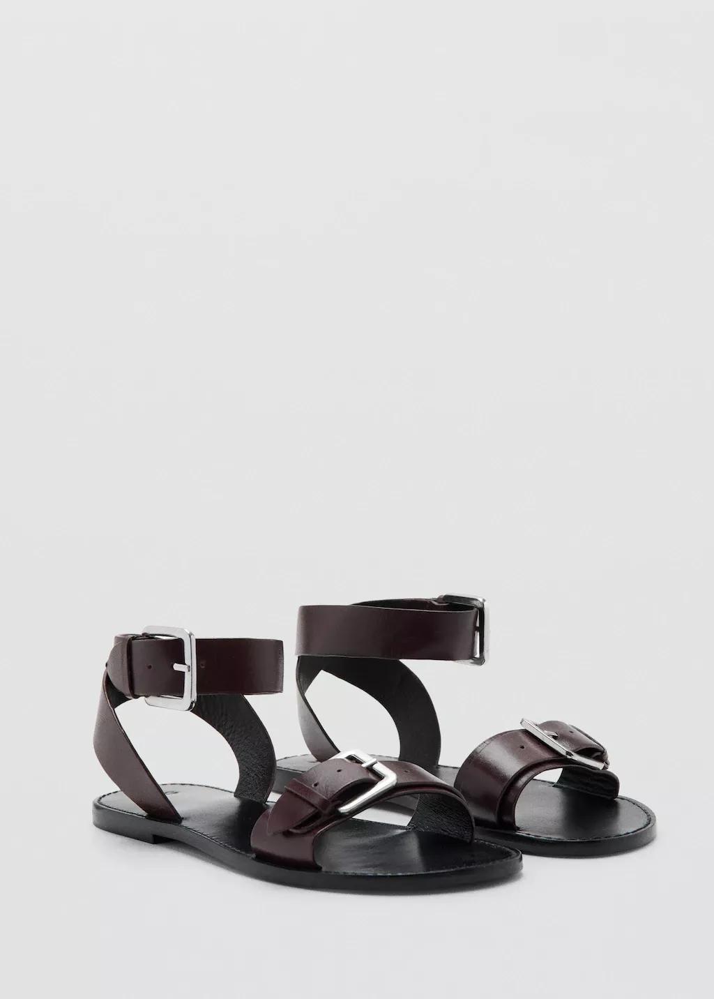 Brown Buckle Leather Sandals, 0201_32, medium
