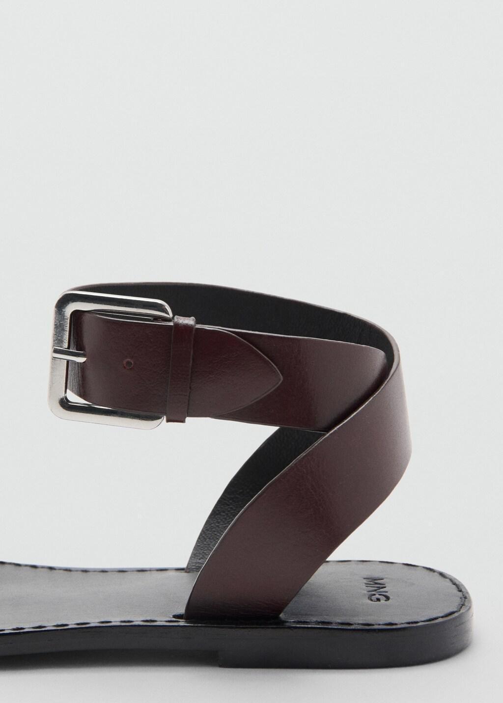 Brown Buckle Leather Sandals, 0201_32, large image number 2