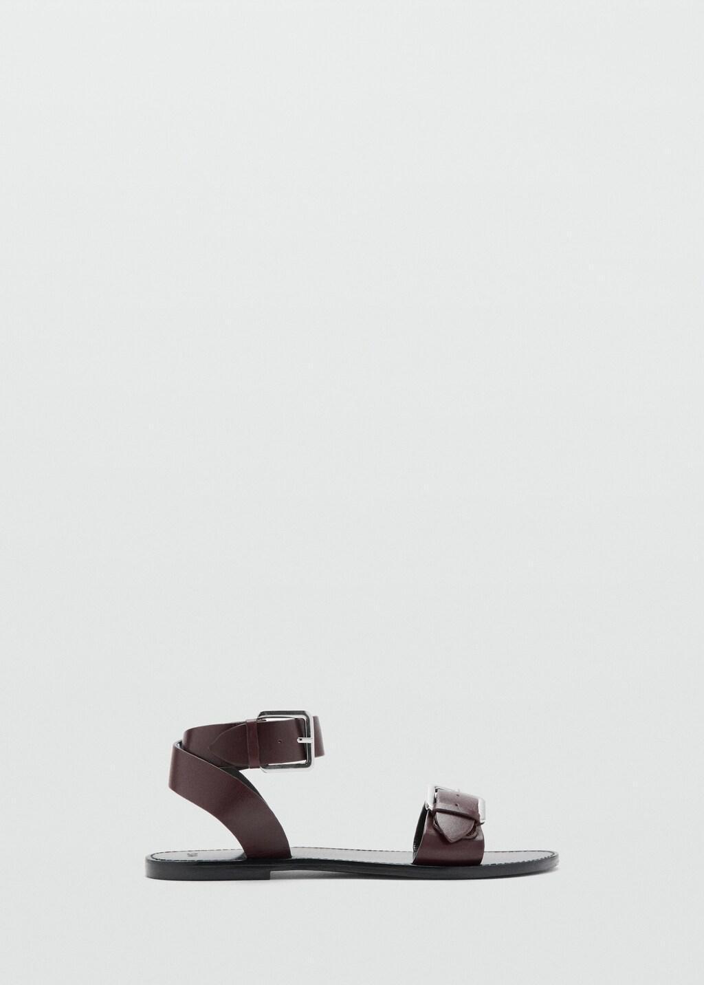 Brown Buckle Leather Sandals, 0201_32, large image number 4