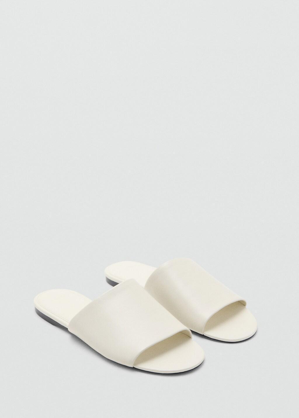 Beige Flat Leather Sandal, Light Beige, medium