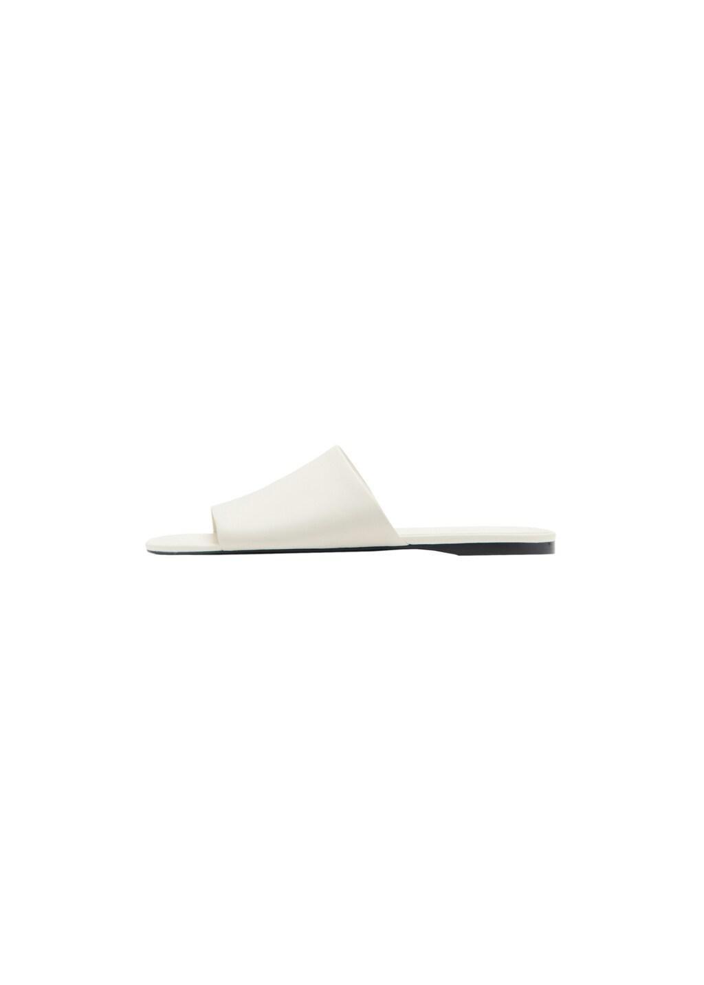 Beige Flat Leather Sandal, Light Beige, large image number 3
