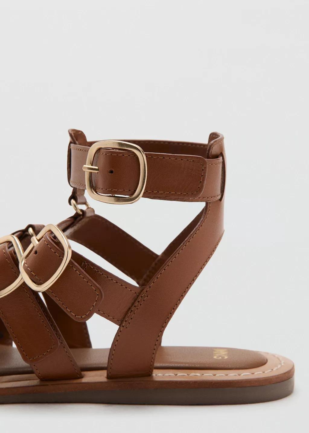 Brown Leather Strap Sandals With Buckles, 0201_CU, large image number 1