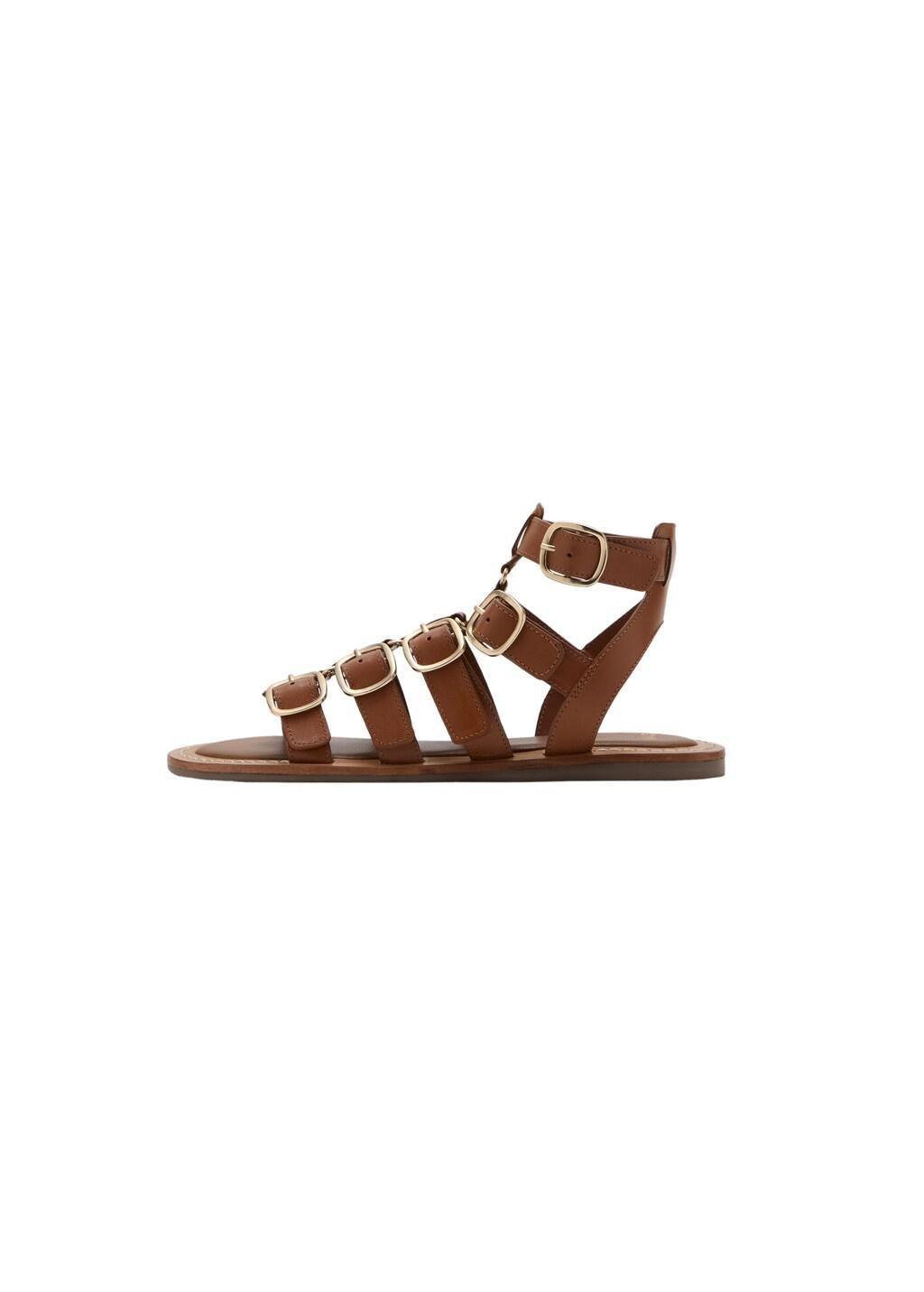 Brown Leather Strap Sandals With Buckles, 0201_CU, large image number 2
