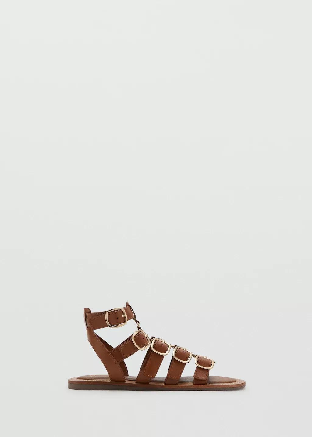 Brown Leather Strap Sandals With Buckles, 0201_CU, large image number 3