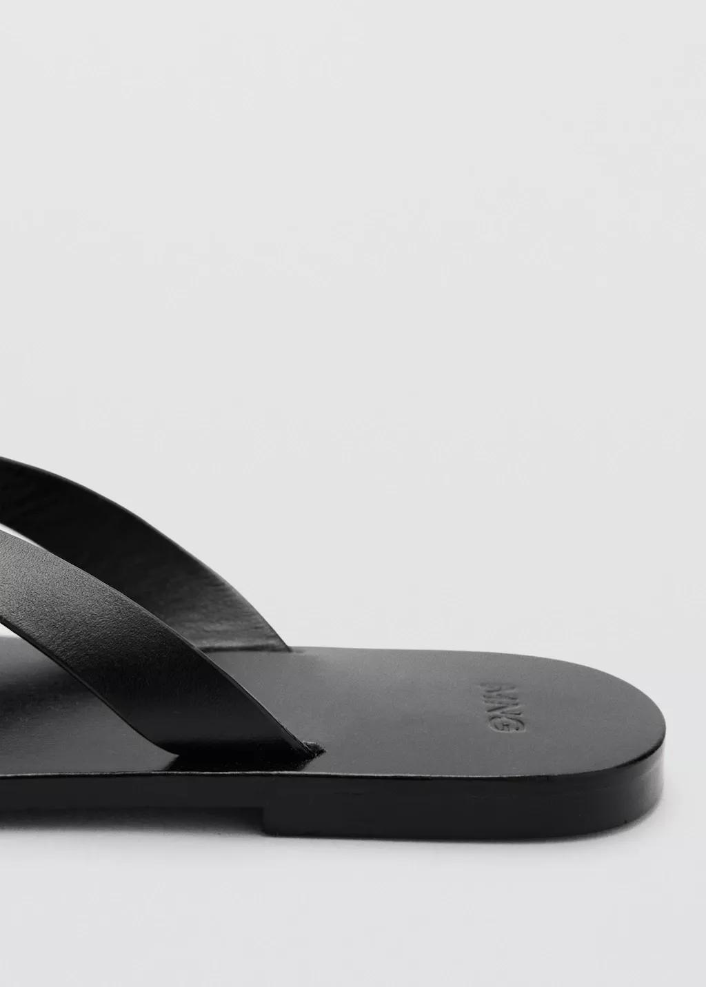 Black Leather Strap Sandals, Black, large image number 1