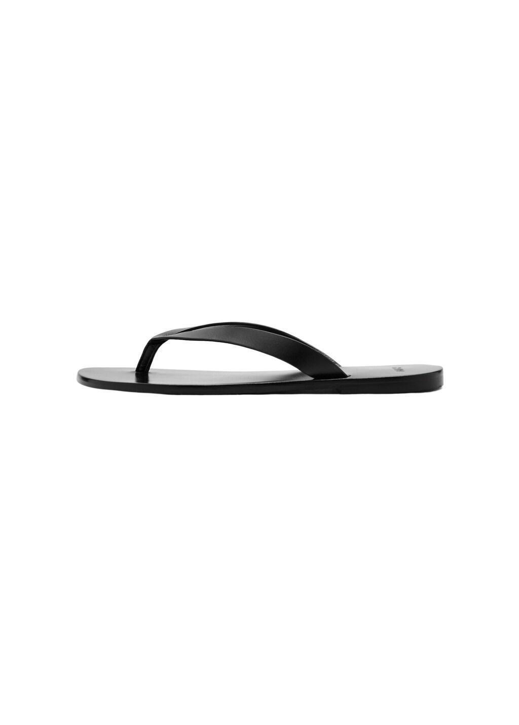 Black Leather Strap Sandals, Black, large image number 2