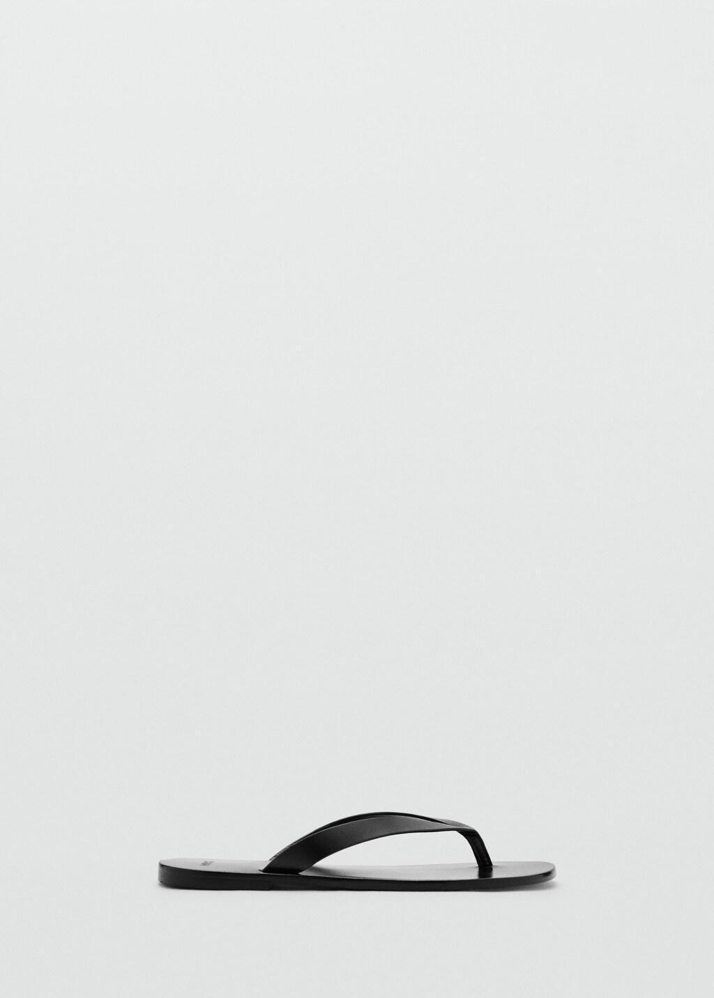 Black Leather Strap Sandals, Black, large image number 3