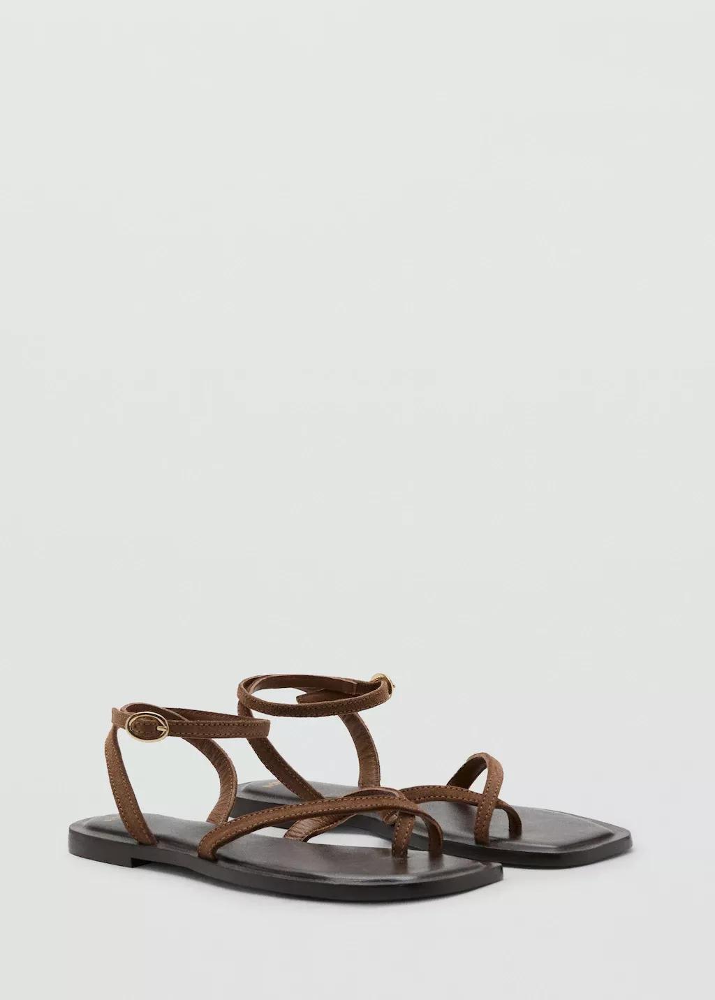 Brown Lt Pastel Cross-Strap Leather Sandals, 0201_07, large image number 1