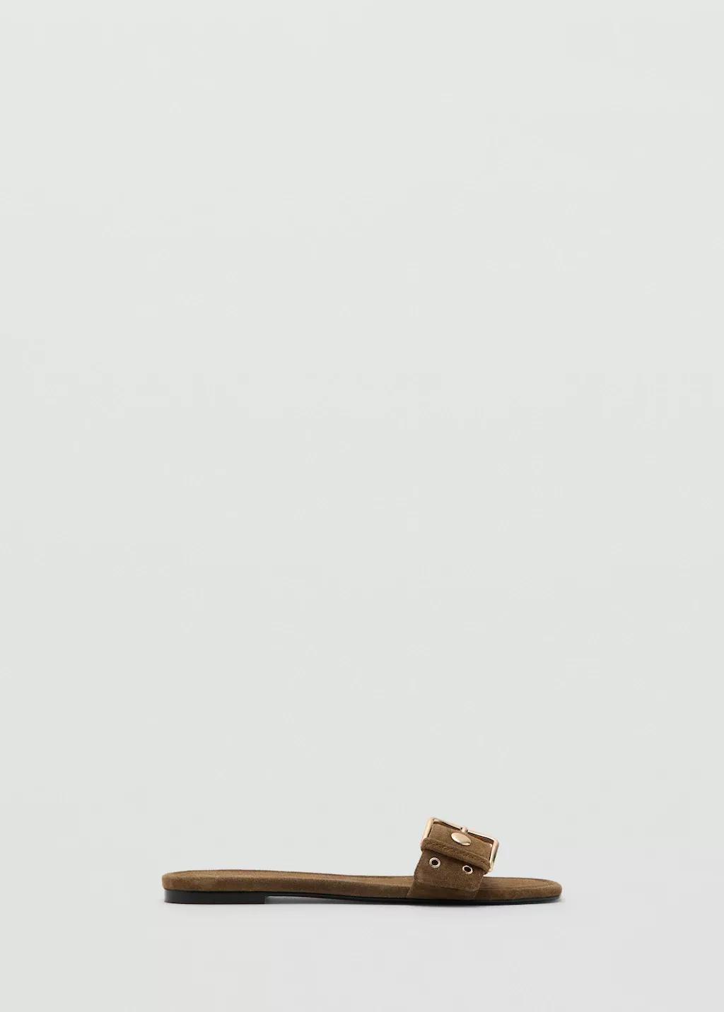 Brown Lt Pastel Buckle Leather Sandals, Light Pastel Brown, large image number 3