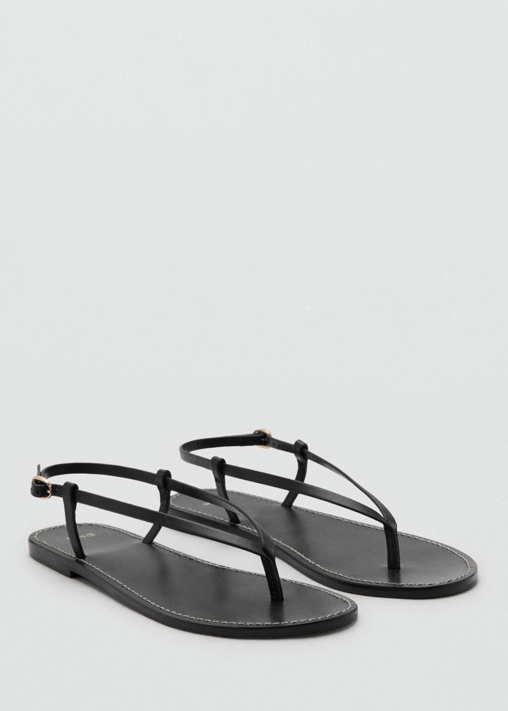 Black Leather Sandals With A Wide Strap, Black, large image number 1