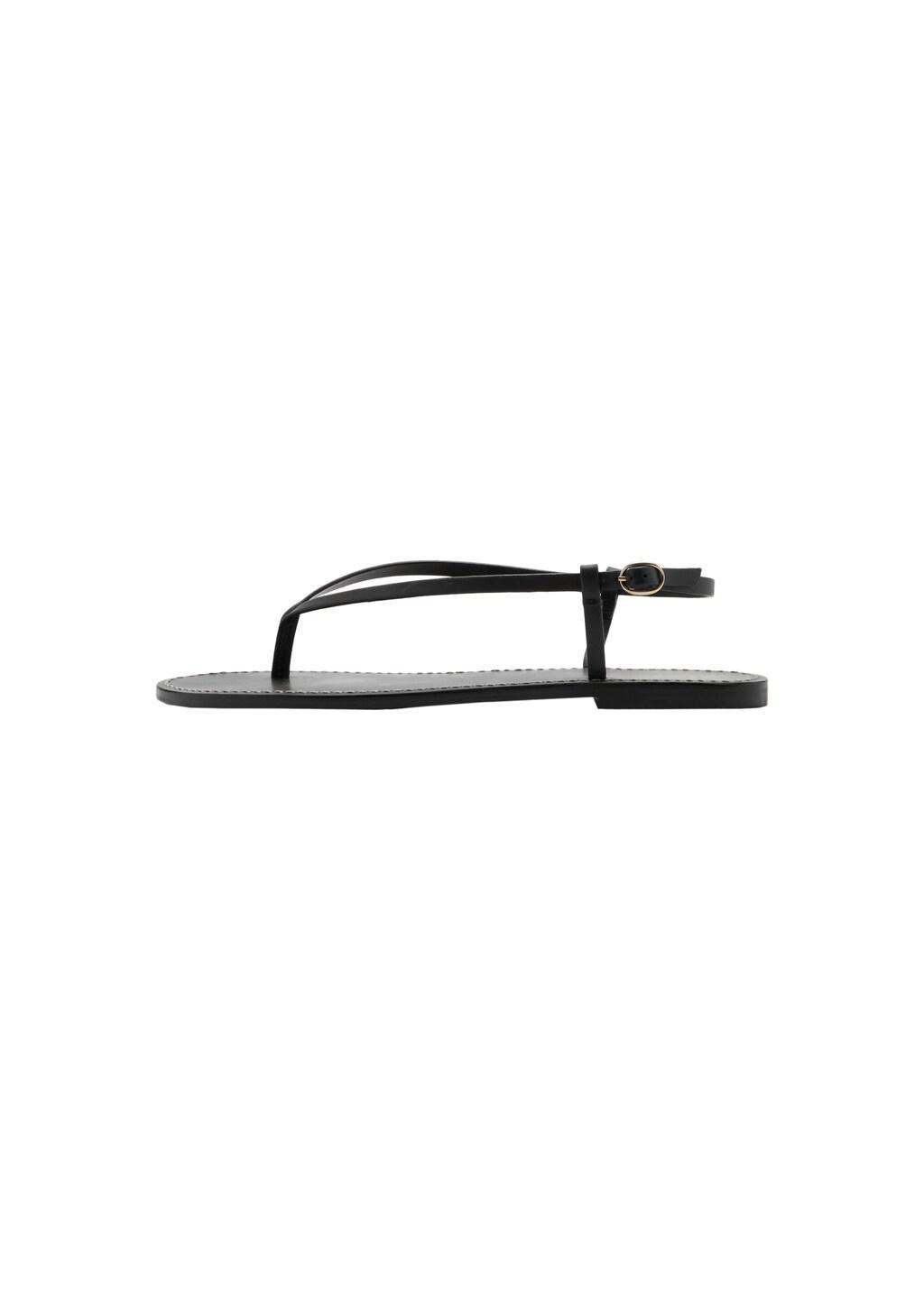 Black Leather Sandals With A Wide Strap, Black, large image number 3