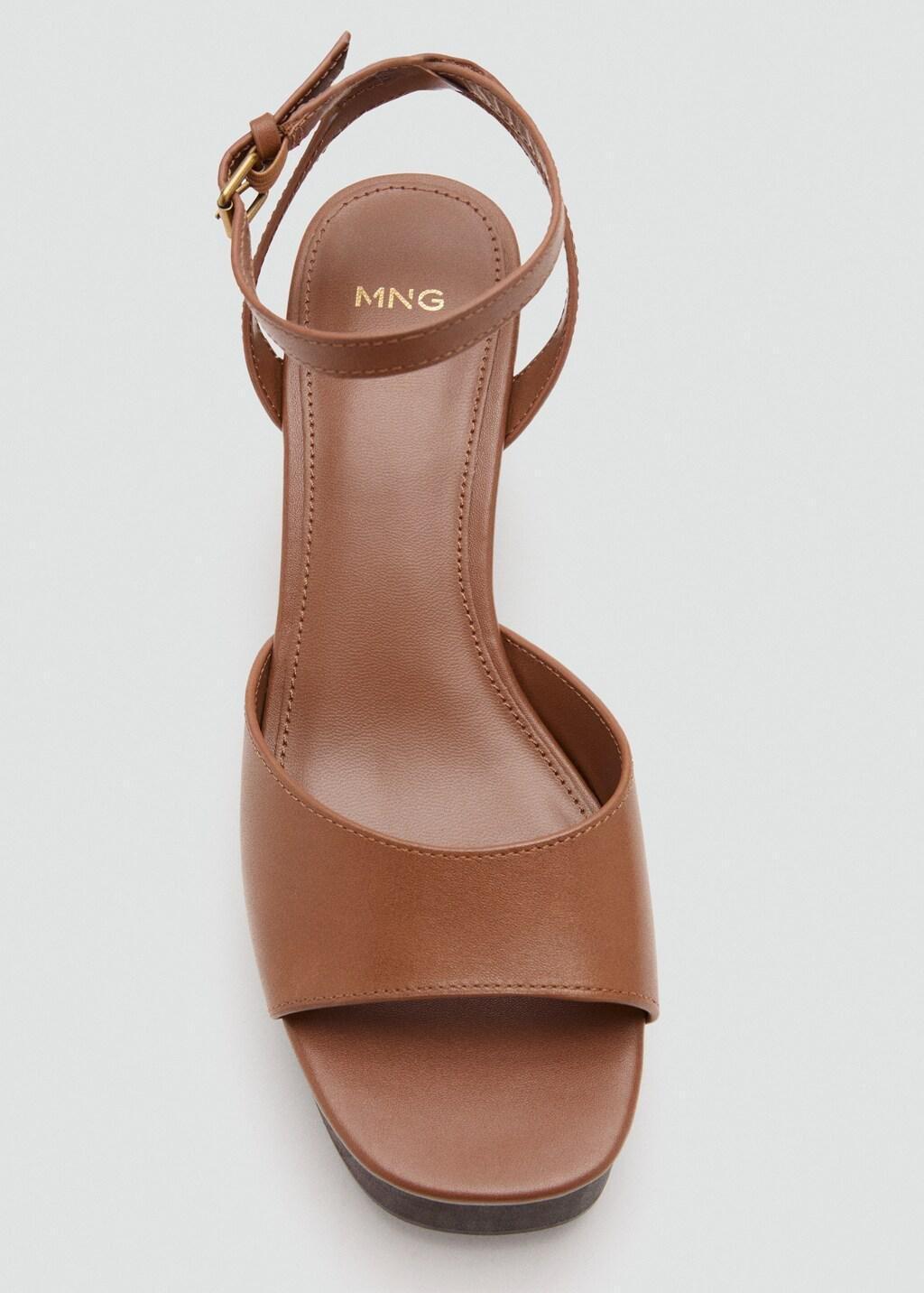Brown Leather Wedge-Heel Sandals, Medium Brown, large image number 1
