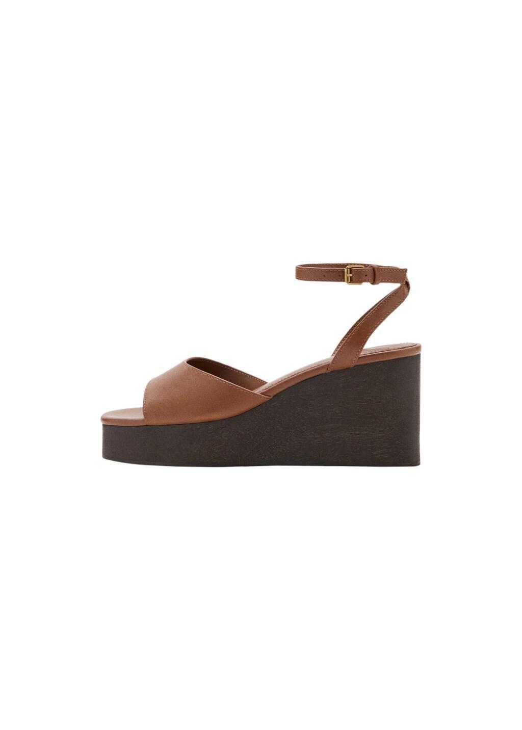 Brown Leather Wedge-Heel Sandals, Medium Brown, large image number 2