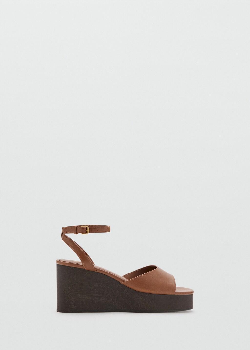 Brown Leather Wedge-Heel Sandals, Medium Brown, large image number 3