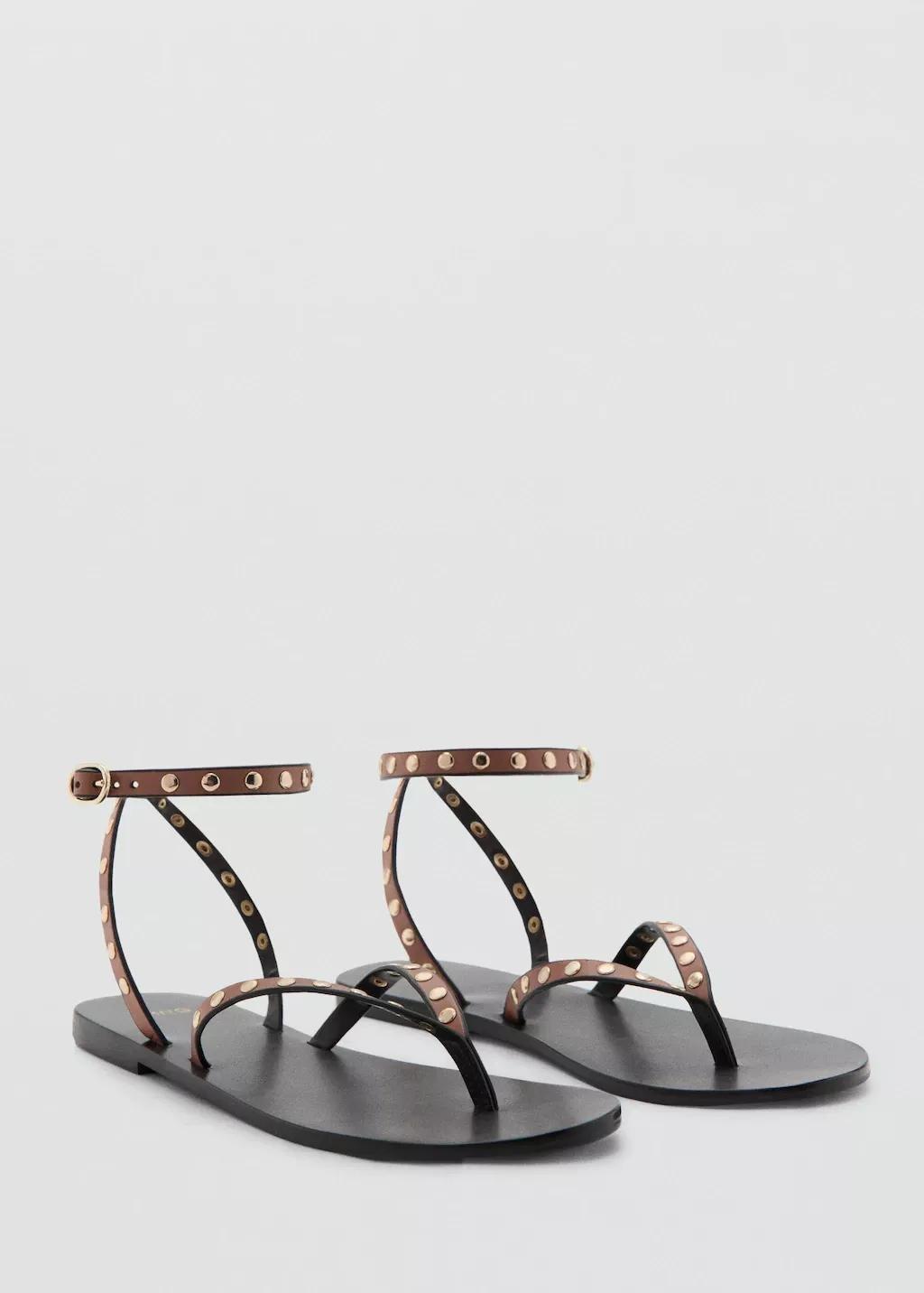 Brown Studded Sandals, 0201_CU, large image number 0
