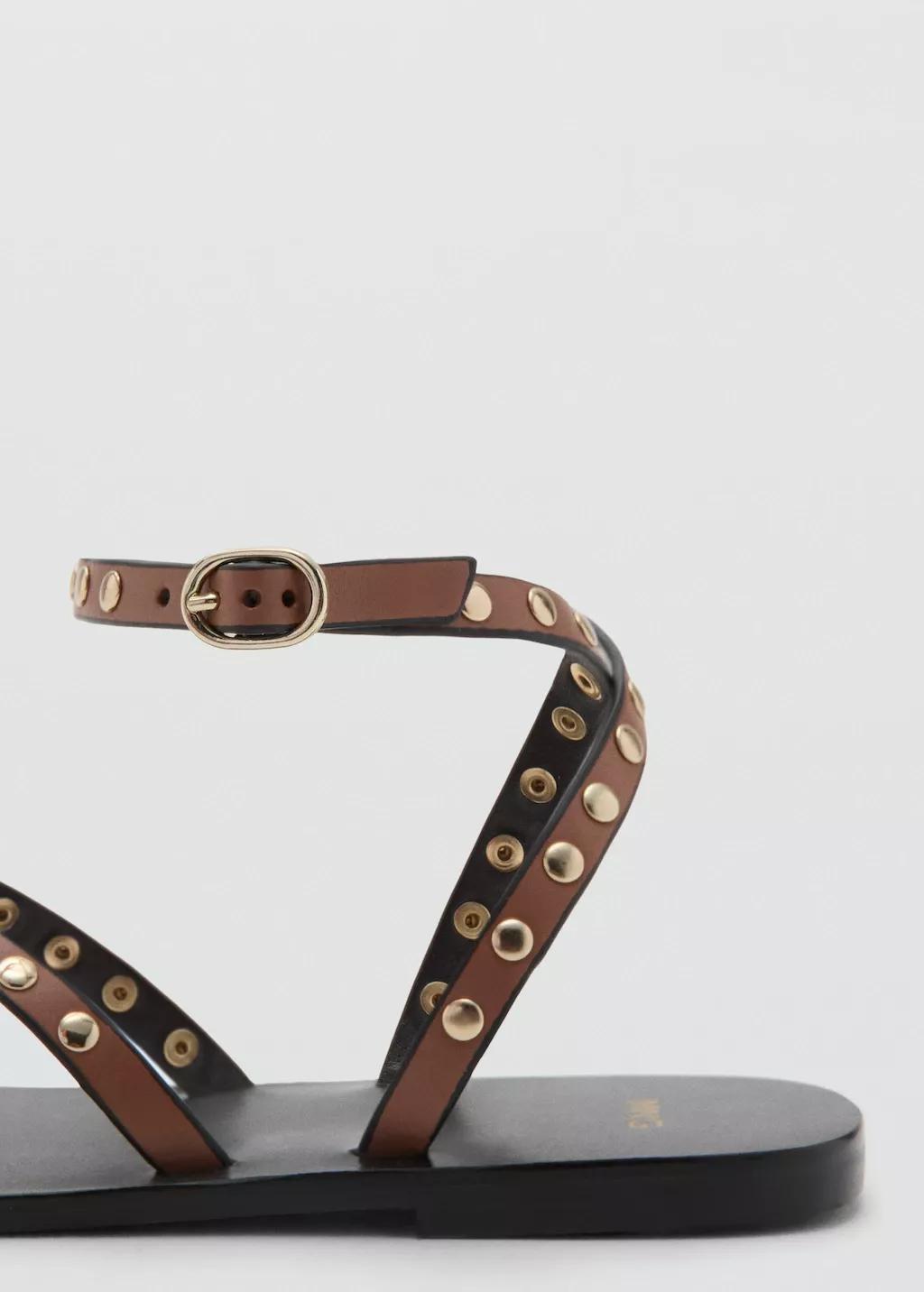 Brown Studded Sandals, 0201_CU, large image number 1