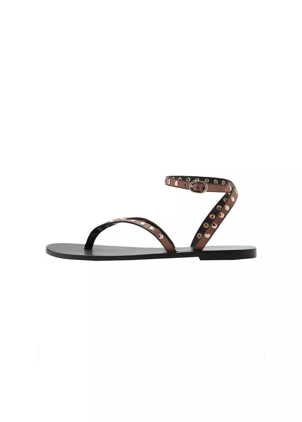 Brown Studded Sandals, 0201_CU, large image number 2