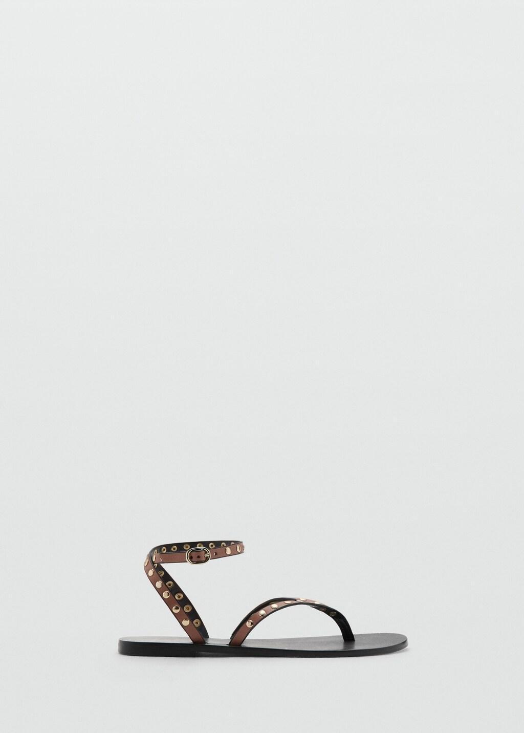 Brown Studded Sandals, 0201_CU, large image number 3