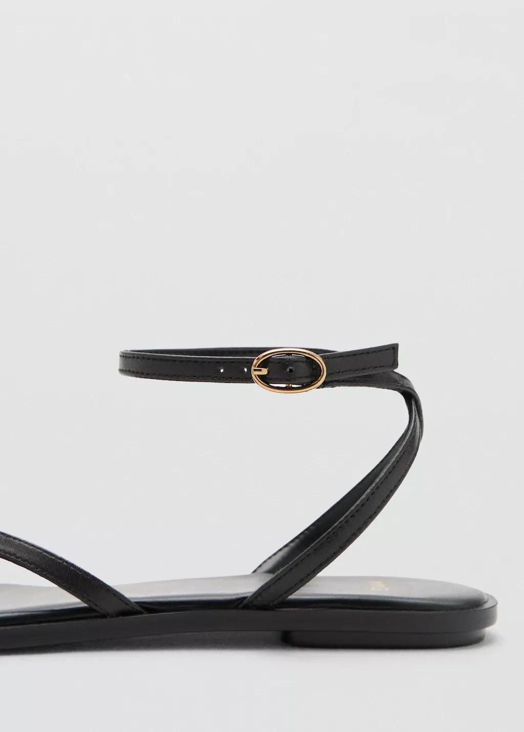 Black Leather Strap Sandals With Metallic Detail, 0201_99, large image number 1