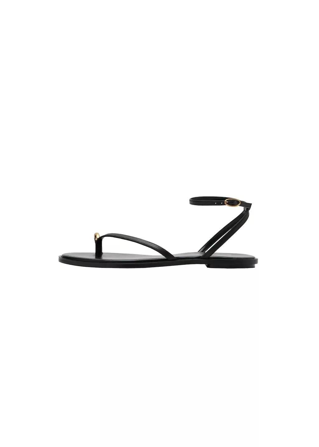 Black Leather Strap Sandals With Metallic Detail, 0201_99, medium