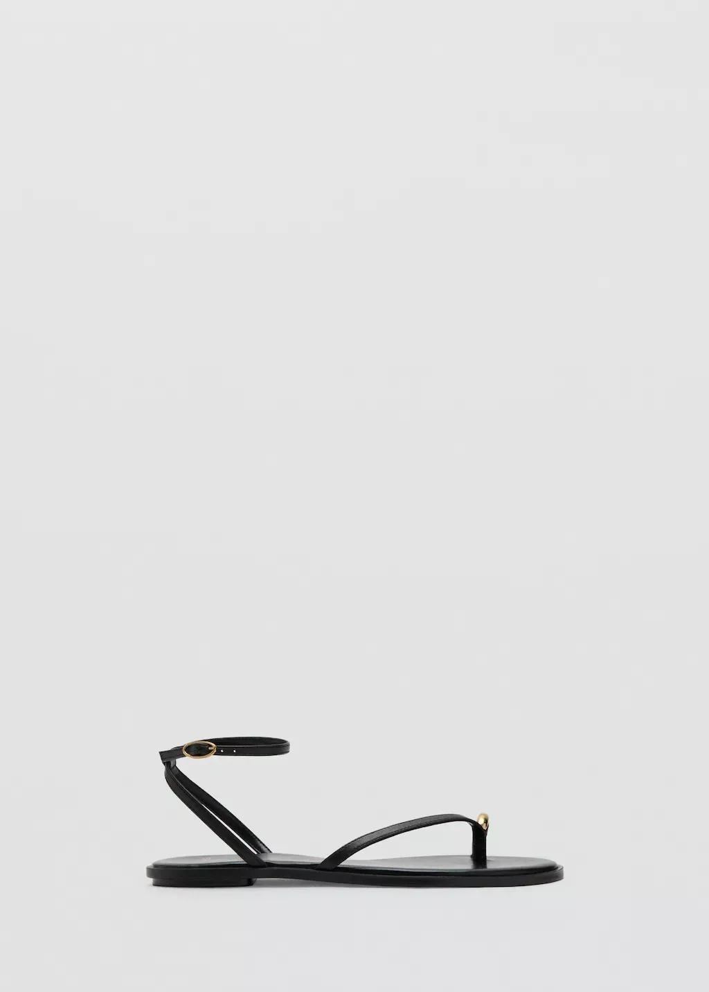Black Leather Strap Sandals With Metallic Detail, 0201_99, large image number 3
