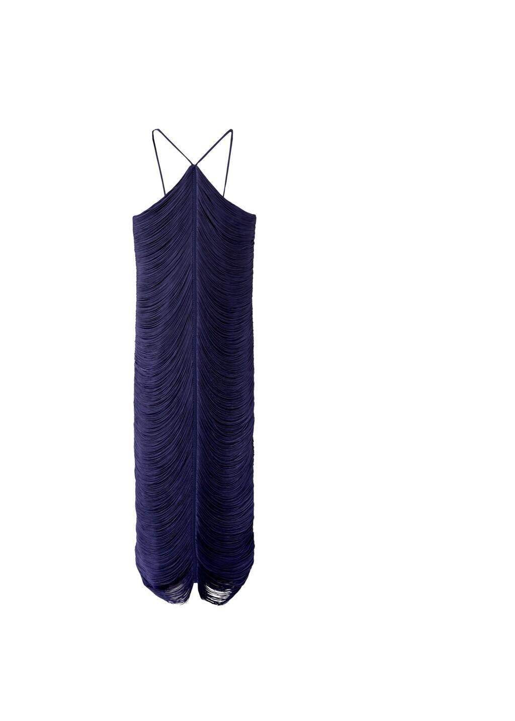Blue Fringed Midi Dress, Medium Blue, large image number 6