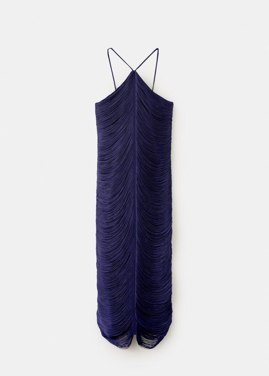 Blue Fringed Midi Dress, Medium Blue, large image number 7