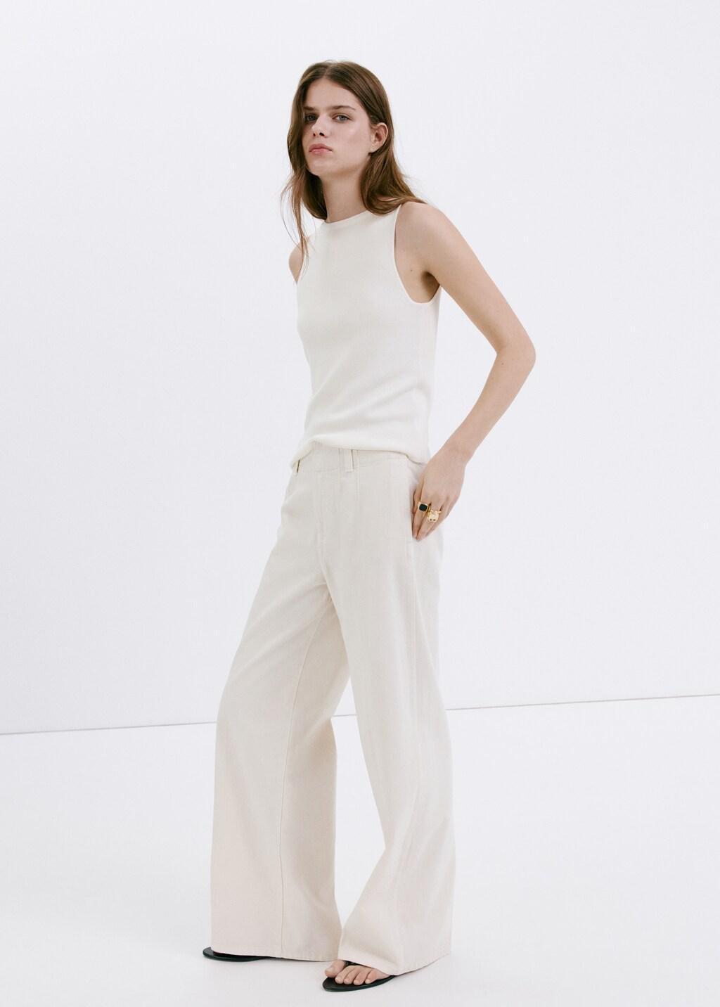 LIGHT BEIGE Fine knit boat neck top, Light Beige, large image number 0